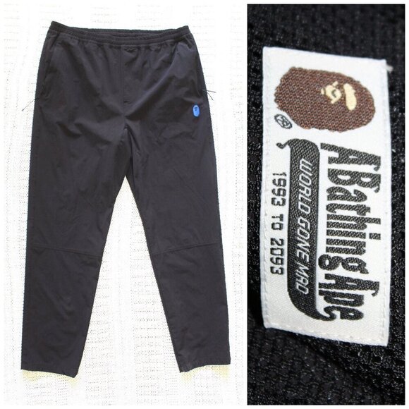 Bape A Bathing Ape Men Black Track Pants Size XL World Gone Mat 1993 to 2093 - Picture 1 of 11